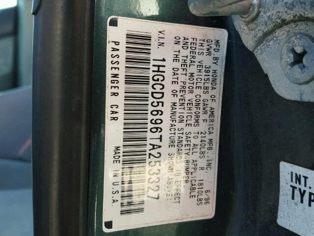 1HGCD5696TA253327 - 1996 HONDA ACCORD GREEN photo 10