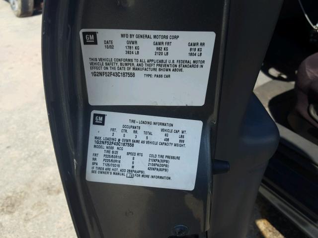 1G2NF52F43C187558 - 2003 PONTIAC GRAND AM S Grafit foto 10