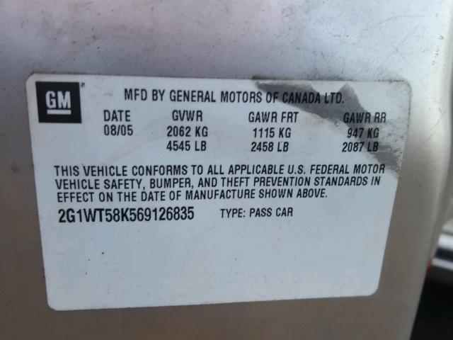 2G1WT58K569126835 - 2006 CHEVROLET IMPALA LT SILVER photo 10