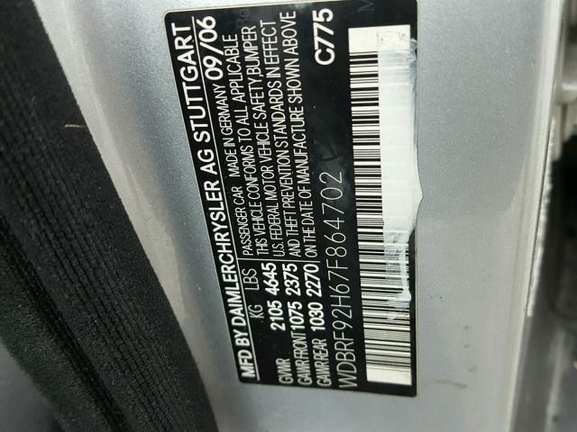 WDBRF92H67F864702 - 2007 MERCEDES-BENZ C 280 4MAT SILVER photo 10