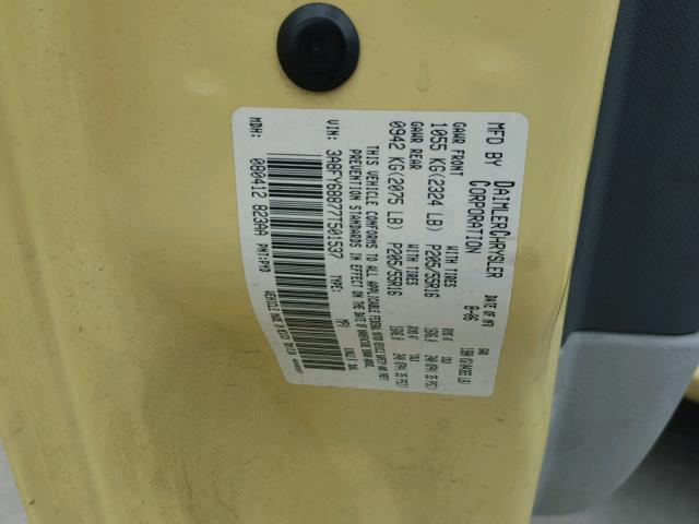 3A8FY68877T501537 - 2007 CHRYSLER PT CRUISER YELLOW photo 10