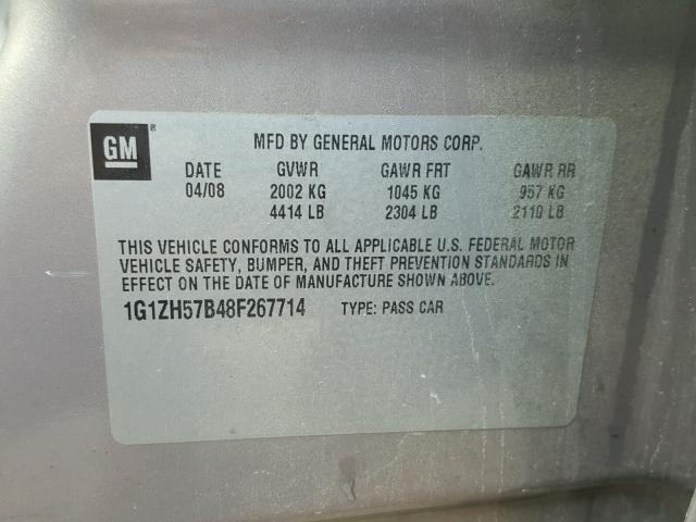 1G1ZH57B48F267714 - 2008 CHEVROLET MALIBU 1LT ყავისფერი ფოტო 10