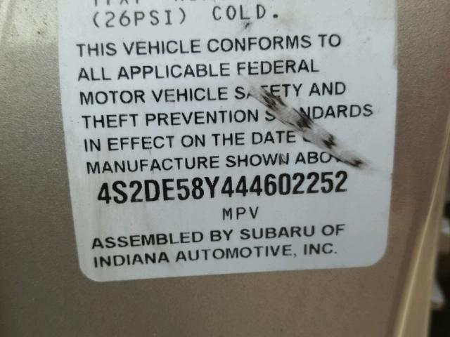 4S2DE58Y444602252 - 2004 ISUZU AXIOM XS Gümüş foto 10