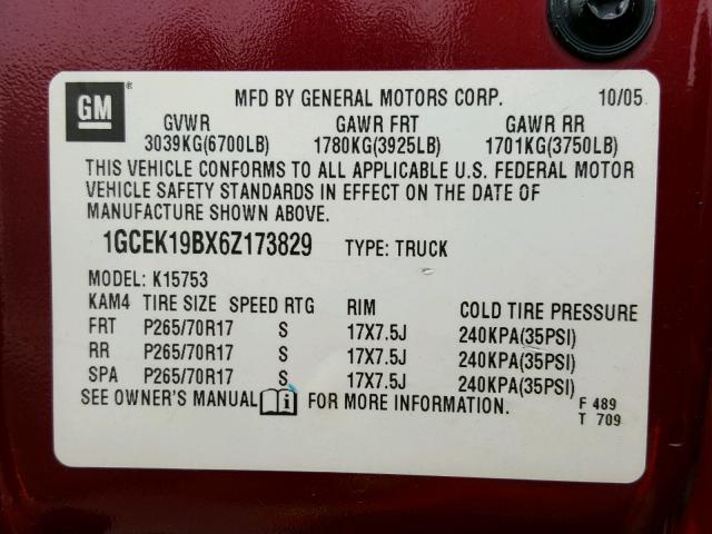 1GCEK19BX6Z173829 - 2006 CHEVROLET SILVERADO RED photo 10