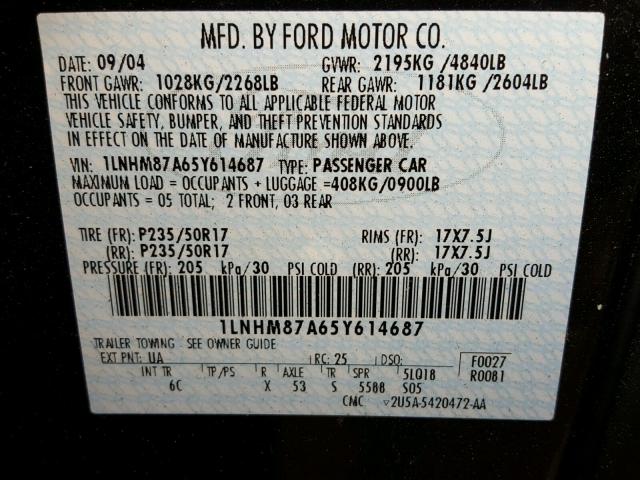 1LNHM87A65Y614687 - 2005 LINCOLN LS 黑色 照片 10