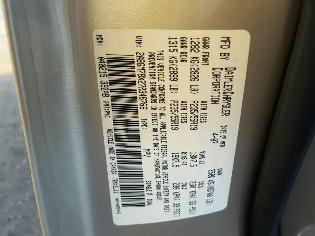 2A8GM78X27R346766 - 2007 CHRYSLER PACIFICA L 金色 照片 10