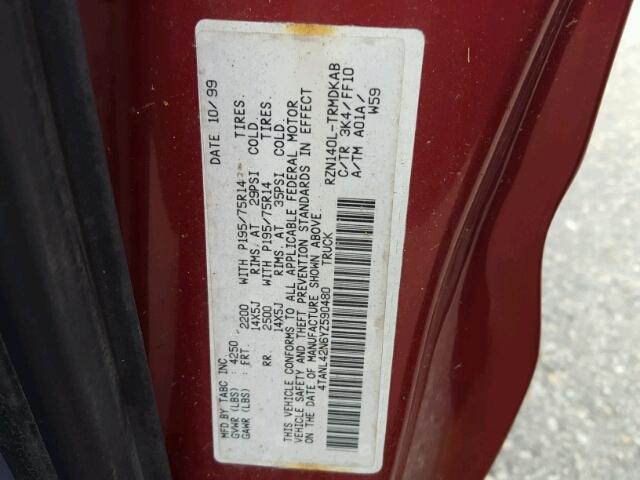 4TANL42N6YZ590480 - 2000 TOYOTA TACOMA RED photo 10