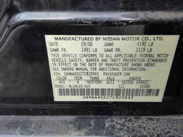 1N4BA41E27C820943 - 2007 NISSAN MAXIMA SE BLACK photo 10