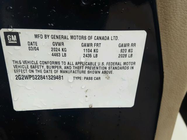 2G2WP522841329481 - 2004 PONTIAC GRAND PRIX BLACK photo 10