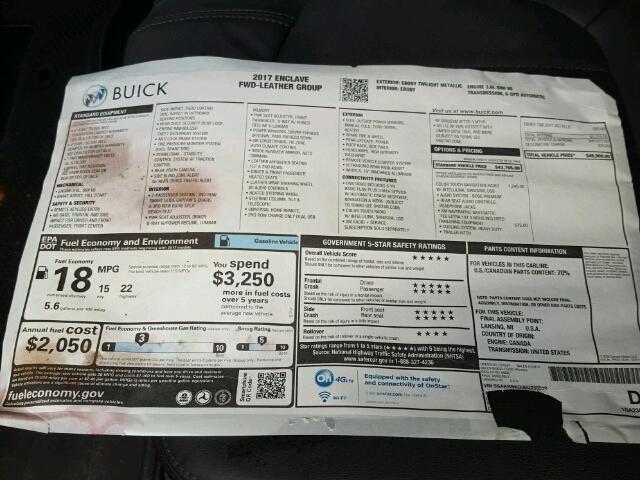 5GAKRBKD3HJ255310 - 2017 BUICK ENCLAVE ლურჯი ფოტო 9