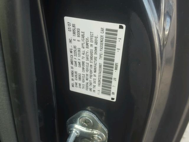 1HGCM72707A020887 - 2007 HONDA ACCORD EX GRAY photo 10