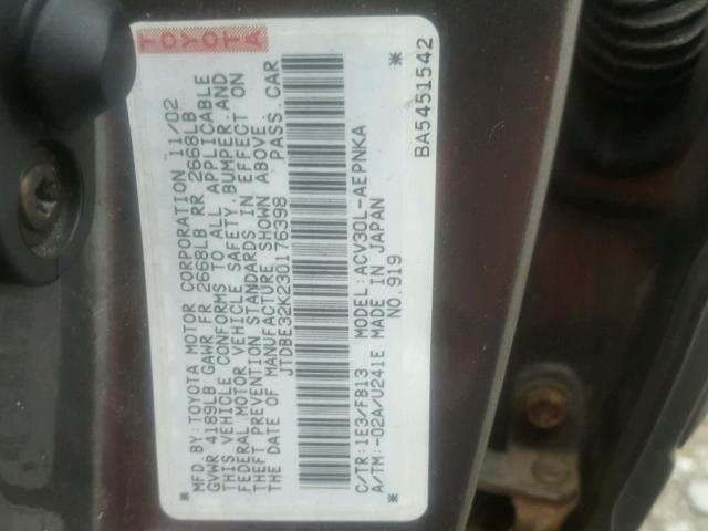 JTDBE32K230176398 - 2003 TOYOTA CAMRY GRAY photo 10