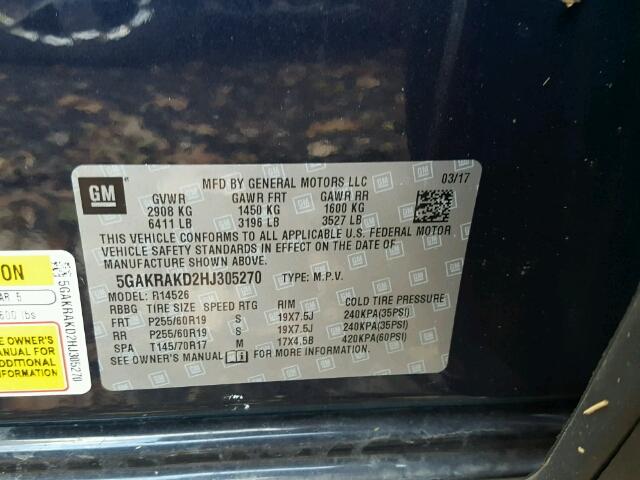 5GAKRAKD2HJ305270 - 2017 BUICK ENCLAVE ლურჯი ფოტო 10