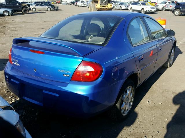 1B3ES56C45D234318 - 2005 DODGE NEON SXT BLUE photo 4