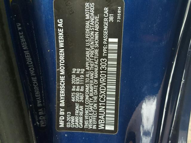 WBAUN1C5XDVR01303 - 2013 BMW 128 I BLUE photo 10