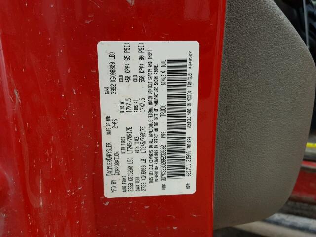 3D7KS28D26G232602 - 2006 DODGE RAM 2500 S RED photo 10