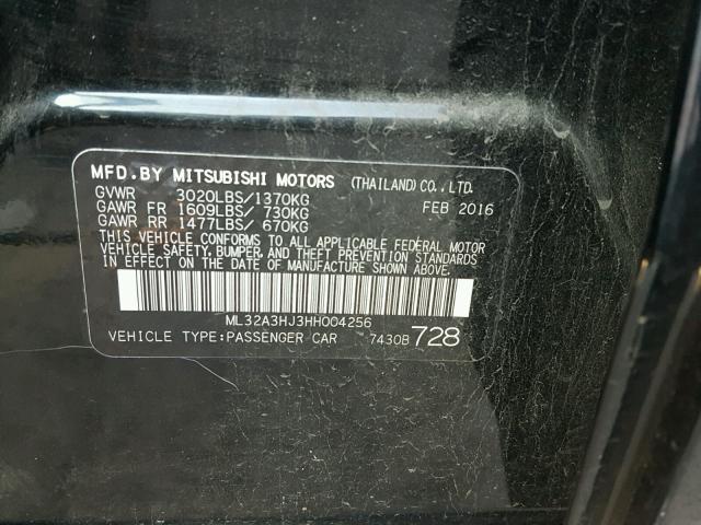 ML32A3HJ3HH004256 - 2017 MITSUBISHI MIRAGE ES BLACK photo 10