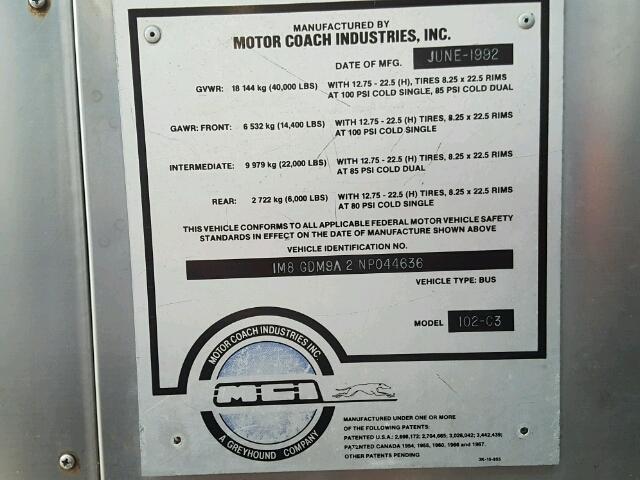 1M8GDM9A2NP044636 - 1992 MOTOR COACH INDUSTRIES TRANSIT BU WHITE photo 10