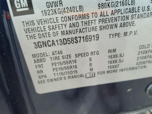 3GNCA13D58S716919 - 2008 CHEVROLET HHR LS BLUE photo 10