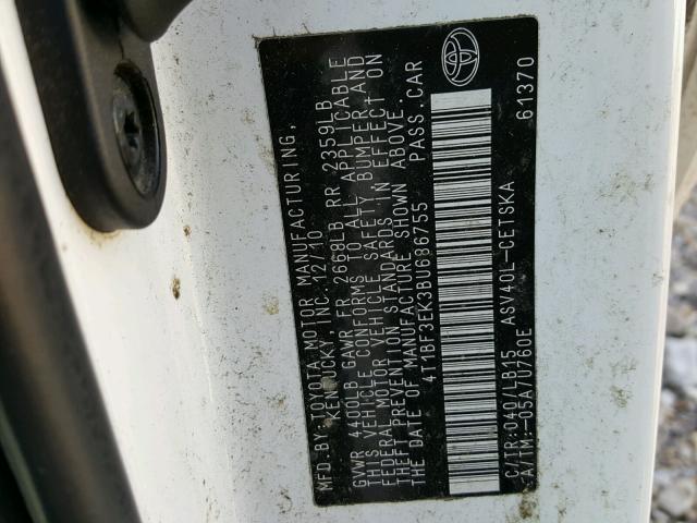 4T1BF3EK3BU686755 - 2011 TOYOTA CAMRY BASE WHITE photo 10