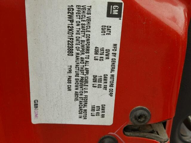 1G2WP12K01F223880 - 2001 PONTIAC GRAND PRIX RED photo 10