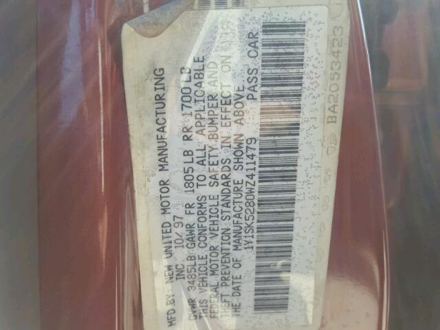 1Y1SK5280WZ411479 - 1998 CHEVROLET GEO PRIZM 红色 照片 10