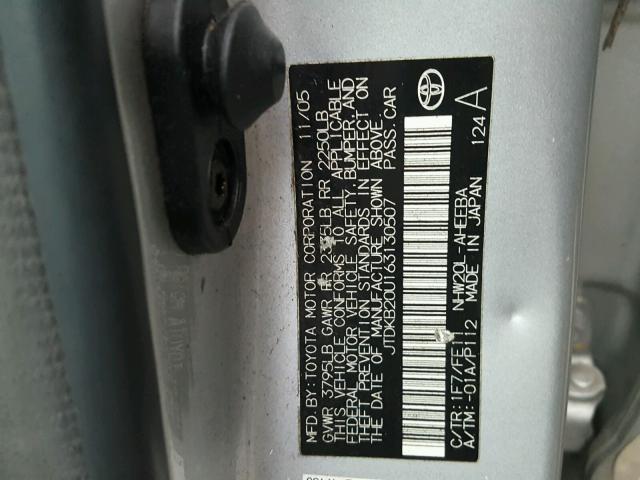 JTDKB20U163130507 - 2006 TOYOTA PRIUS SILVER photo 10