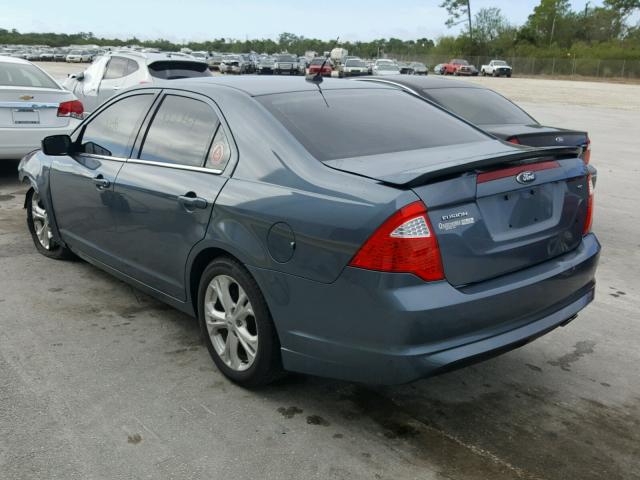 3FAHP0HA5CR222457 - 2012 FORD FUSION SE BLUE photo 3