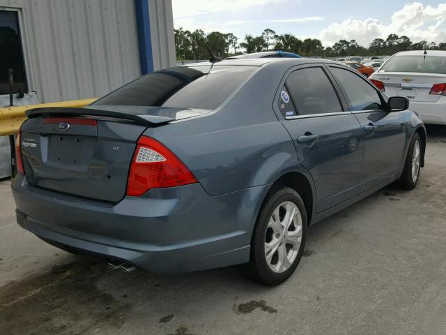 3FAHP0HA5CR222457 - 2012 FORD FUSION SE BLUE photo 4