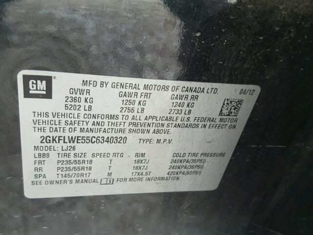 2GKFLWE55C6340320 - 2012 GMC TERRAIN BLACK photo 10