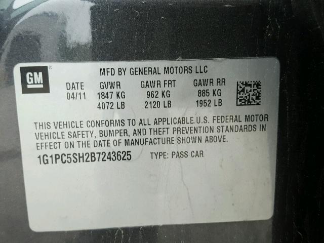 1G1PC5SH2B7243625 - 2011 CHEVROLET CRUZE LS GRAY photo 10