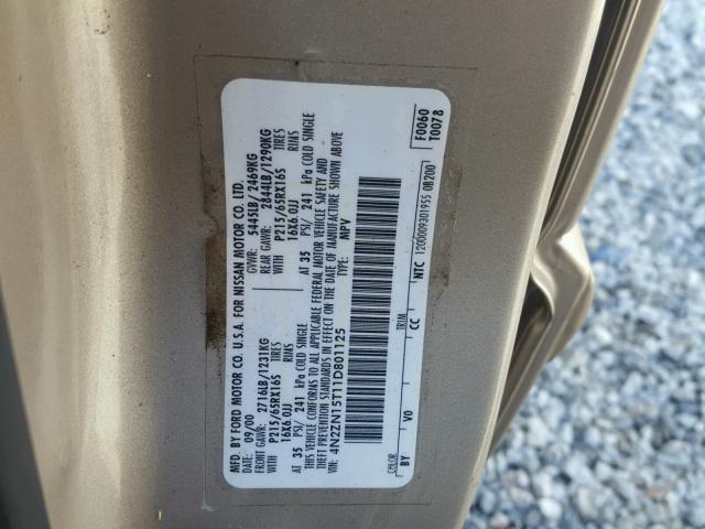 4N2ZN15T11D801125 - 2001 NISSAN QUEST GXE GOLD photo 10