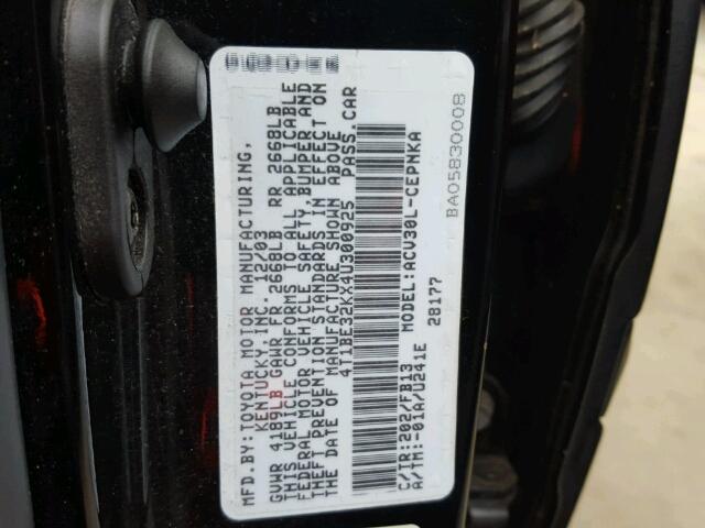 4T1BE32KX4U300925 - 2004 TOYOTA CAMRY LE 黑色 照片 10