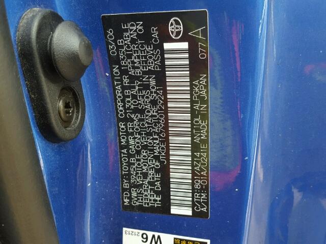 JTKDE167960129241 - 2006 TOYOTA SCION TC 蓝色 照片 10