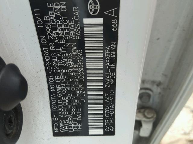 JTDZN3EU2C3039293 - 2012 TOYOTA PRIUS V WHITE photo 10