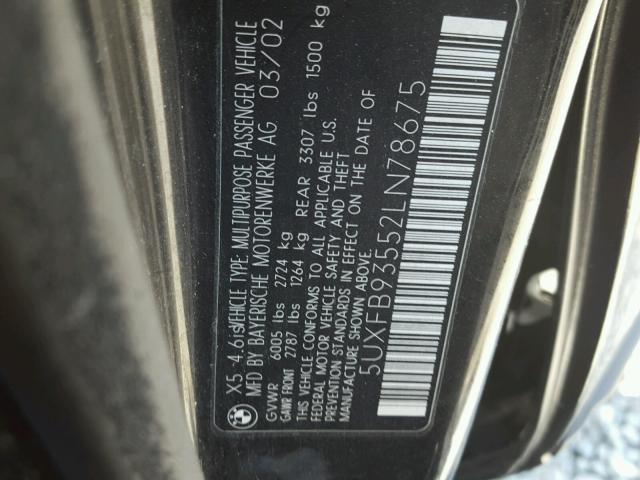 5UXFB93552LN78675 - 2002 BMW X5 4.6IS BLACK photo 10