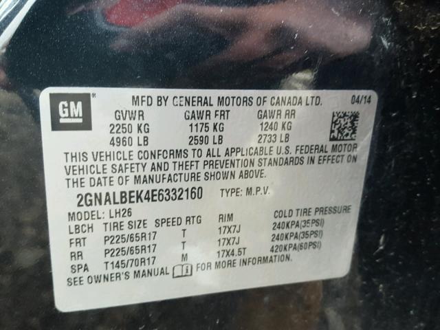 2GNALBEK4E6332160 - 2014 CHEVROLET EQUINOX LT GRAY photo 10