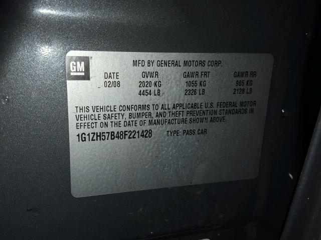 1G1ZH57B48F221428 - 2008 CHEVROLET MALIBU 1LT გრაფიტი ფოტო 10