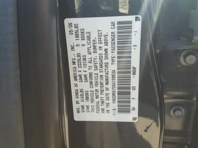 1HGCM56706A158524 - 2006 HONDA ACCORD EX GRAY photo 10