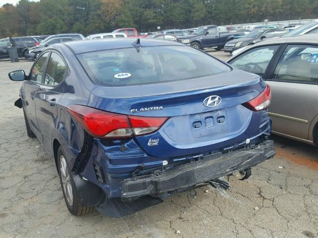 5NPDH4AE6FH643895 - 2015 HYUNDAI ELANTRA SE BLUE photo 3