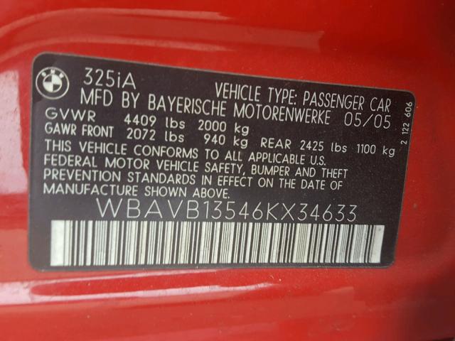 WBAVB13546KX34633 - 2006 BMW 325 I RED photo 10