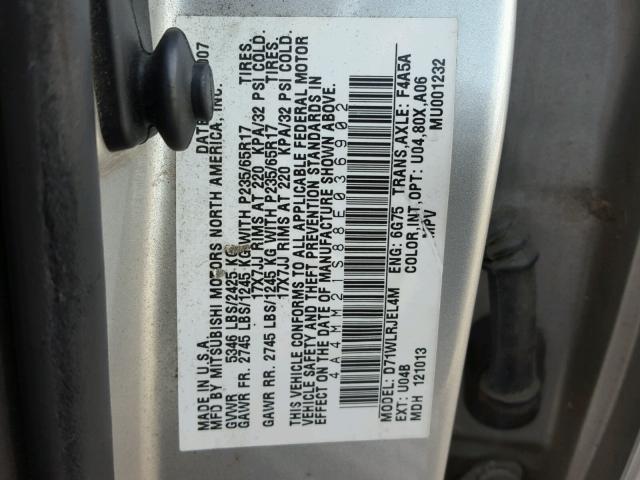 4A4MM21S88E036902 - 2008 MITSUBISHI ENDEAVOR L SILVER photo 10