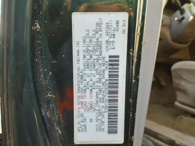 5TBRT34173S383870 - 2003 TOYOTA TUNDRA ACC GREEN photo 10