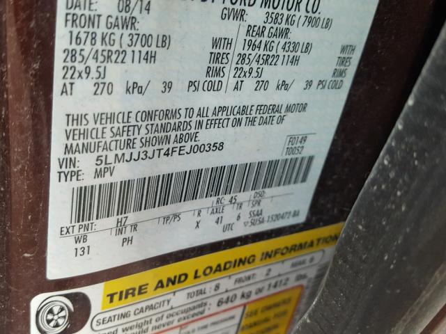 5LMJJ3JT4FEJ00358 - 2015 LINCOLN NAVIGATOR BURGUNDY photo 10