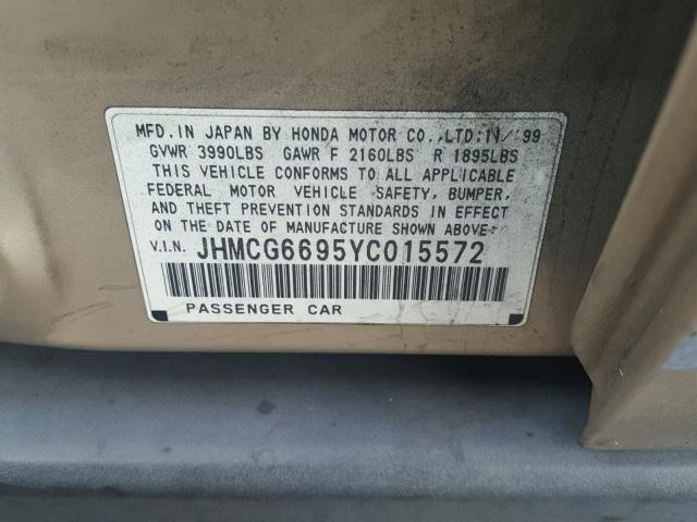 JHMCG6695YC015572 - 2000 HONDA ACCORD SE GOLD photo 10