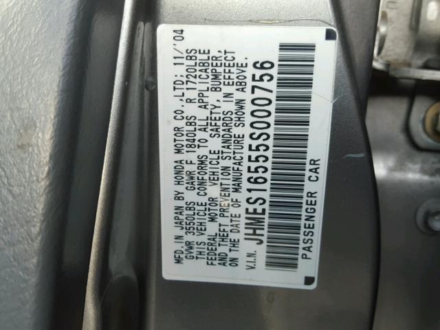 JHMES16555S000756 - 2005 HONDA CIVIC LX GRAY photo 10