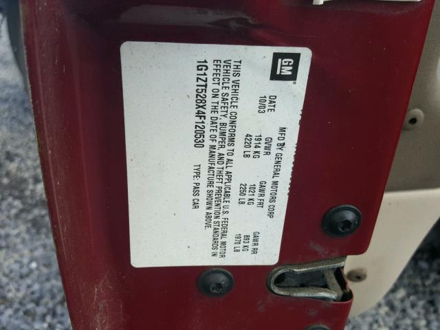 1G1ZT528X4F120530 - 2004 CHEVROLET MALIBU LS MAROON photo 10