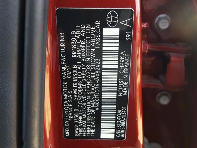 VNKKTUD36HA082423 - 2017 TOYOTA YARIS L RED photo 10