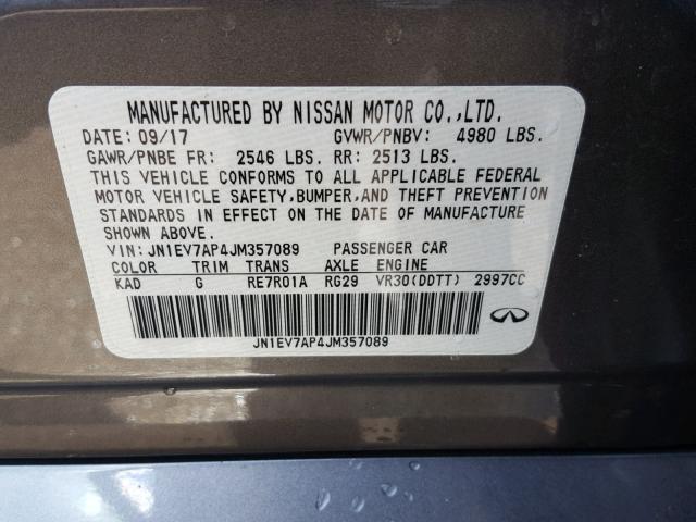 JN1EV7AP4JM357089 - 2018 INFINITI Q50 LUXE GRAY photo 10