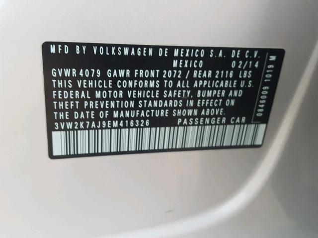 3VW2K7AJ9EM416326 - 2014 VOLKSWAGEN JETTA BASE SILVER photo 10